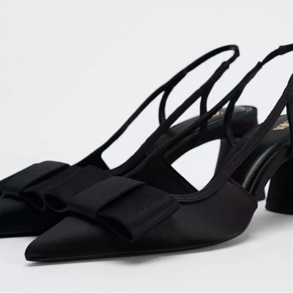 Zara Black Bow Slingback Heels
